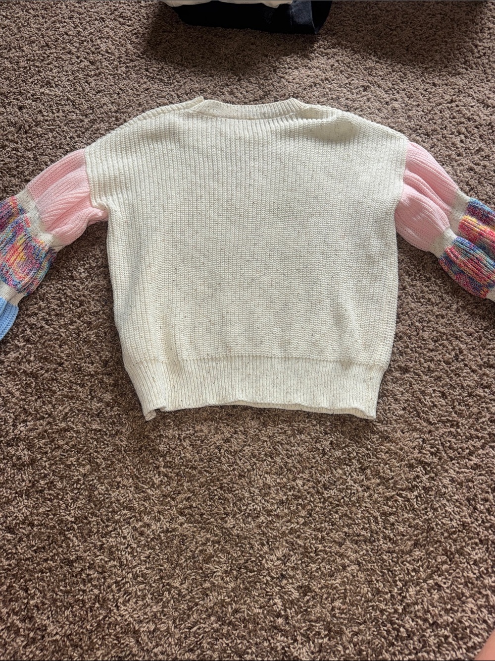 Ivory Sweater with Pink & Blue Colorblock Balloon Sleeves - Picture 3 of 3